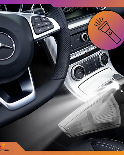 Galingas rankinis automobilinis dulkių siurblys su žibintuvėliu, 12 V, 120 W, su krepšiu