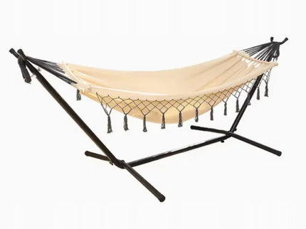 Dvivietis didelis medvilninis hamakas BOHO stiliaus sodo supynės su kutais elegantiškas XL