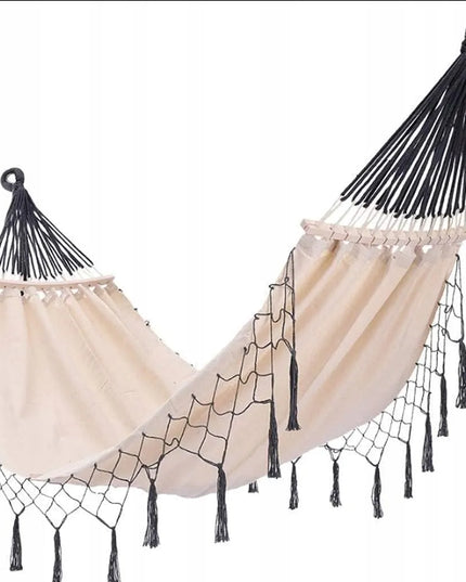 Dvivietis didelis medvilninis hamakas BOHO stiliaus sodo supynės su kutais elegantiškas XL