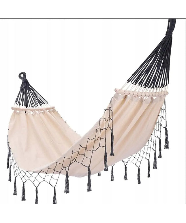 Dvivietis didelis medvilninis hamakas BOHO stiliaus sodo supynės su kutais elegantiškas XL