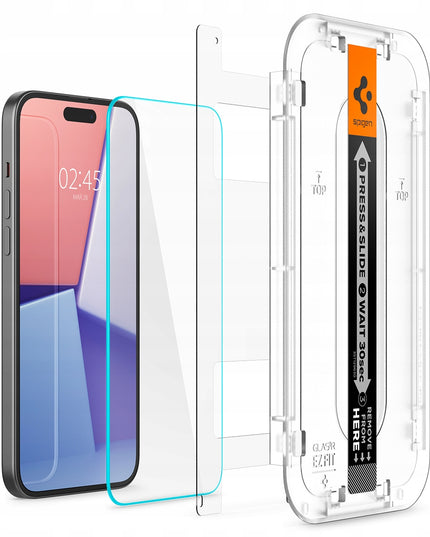 2 vnt. Grūdintas stiklas Apple iPhone 15 Pro Spigen su rėmeliu 9H 2,5D EZ-FIT