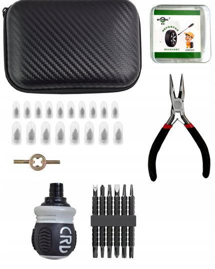 20x vulkanizuojamų įsukamų padangų taisymo rinkinys, lopai, replės