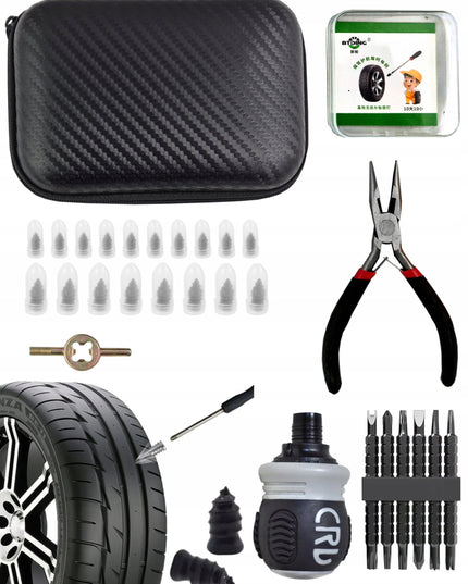 20x vulkanizuojamų įsukamų padangų taisymo rinkinys, lopai, replės