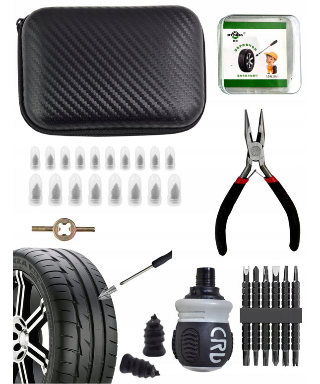 20x vulkanizuojamų įsukamų padangų taisymo rinkinys, lopai, replės