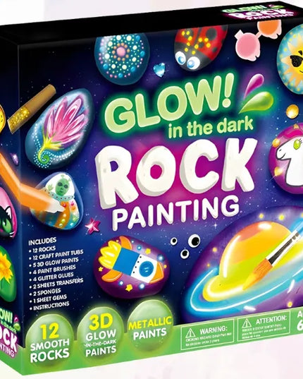 „Regmag“ didelis akmenų tapymo rinkinys „DIY“ su tamsoje šviečiančiais dažais ir teptukais