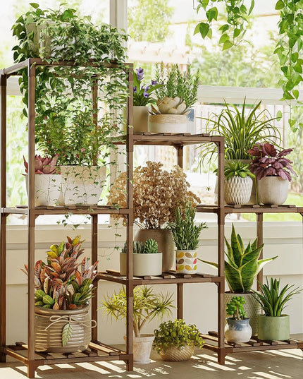 Medinis gėlių stovas, augalų ir vazonų laikiklis, 7 lentynų lentyna