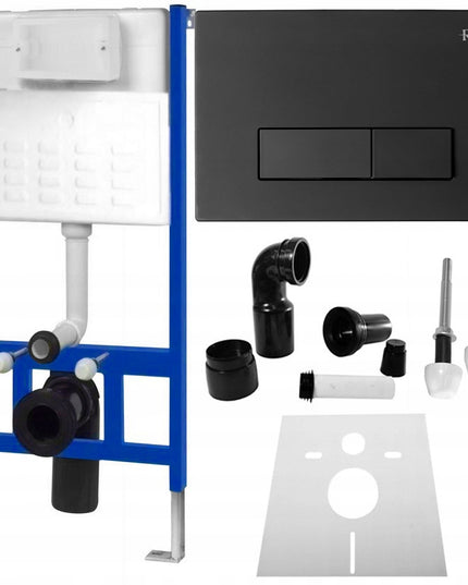 Potinkinis WC karkasas su juodu mygtuku H, 6-in-1 potinkinis WC komplektas REA