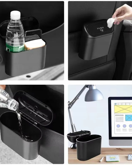 Mažas automobilinis šiukšlių kibiras ant sėdynės šono