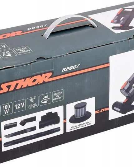 Automobilinis dulkių siurblys Sthor 82967, 100 W, su turbošepečiu ir metaliniu HEPA filtru