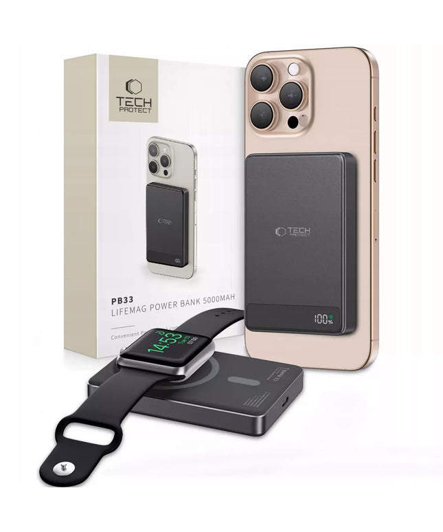 2 viename išorinė baterija Powerbank su MagSafe 5000mAh 15W LED
