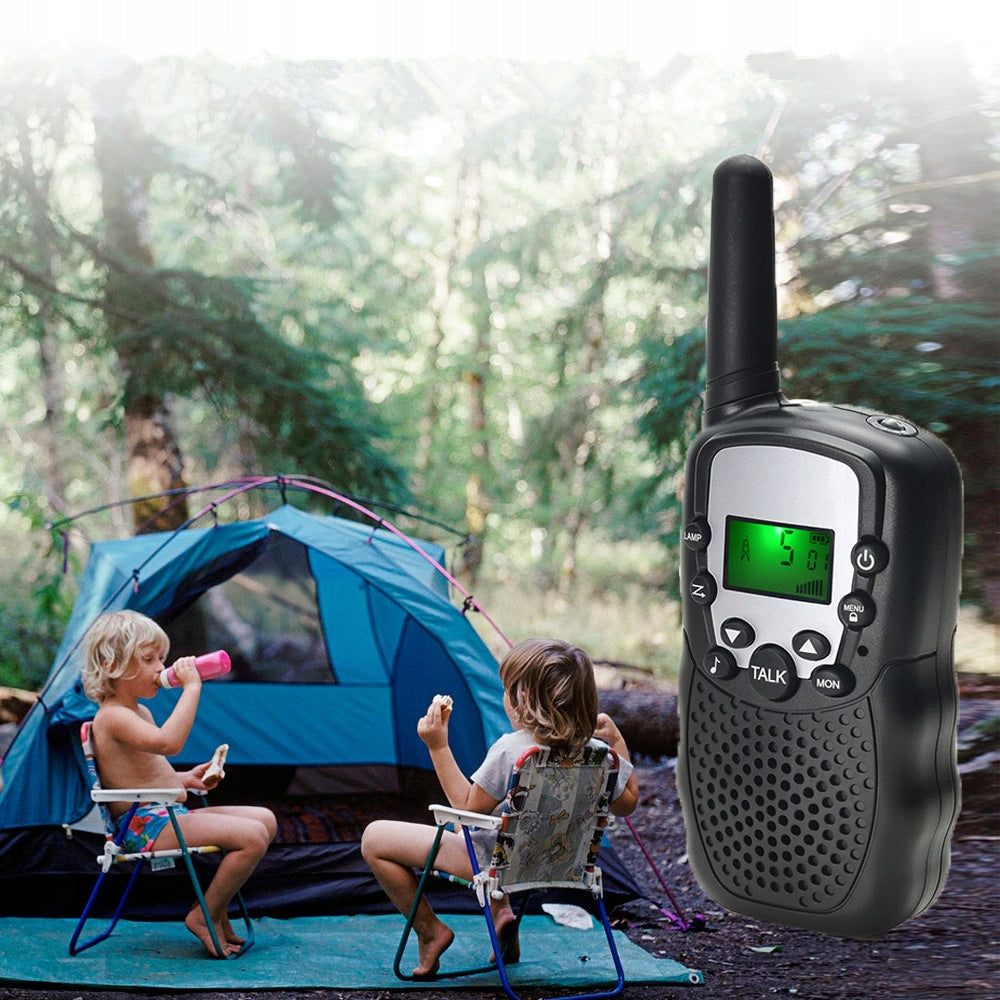 2 x RADijo ryšio (Walkie Talkie) racijos PMR su žibintuvėliu ir ekranu