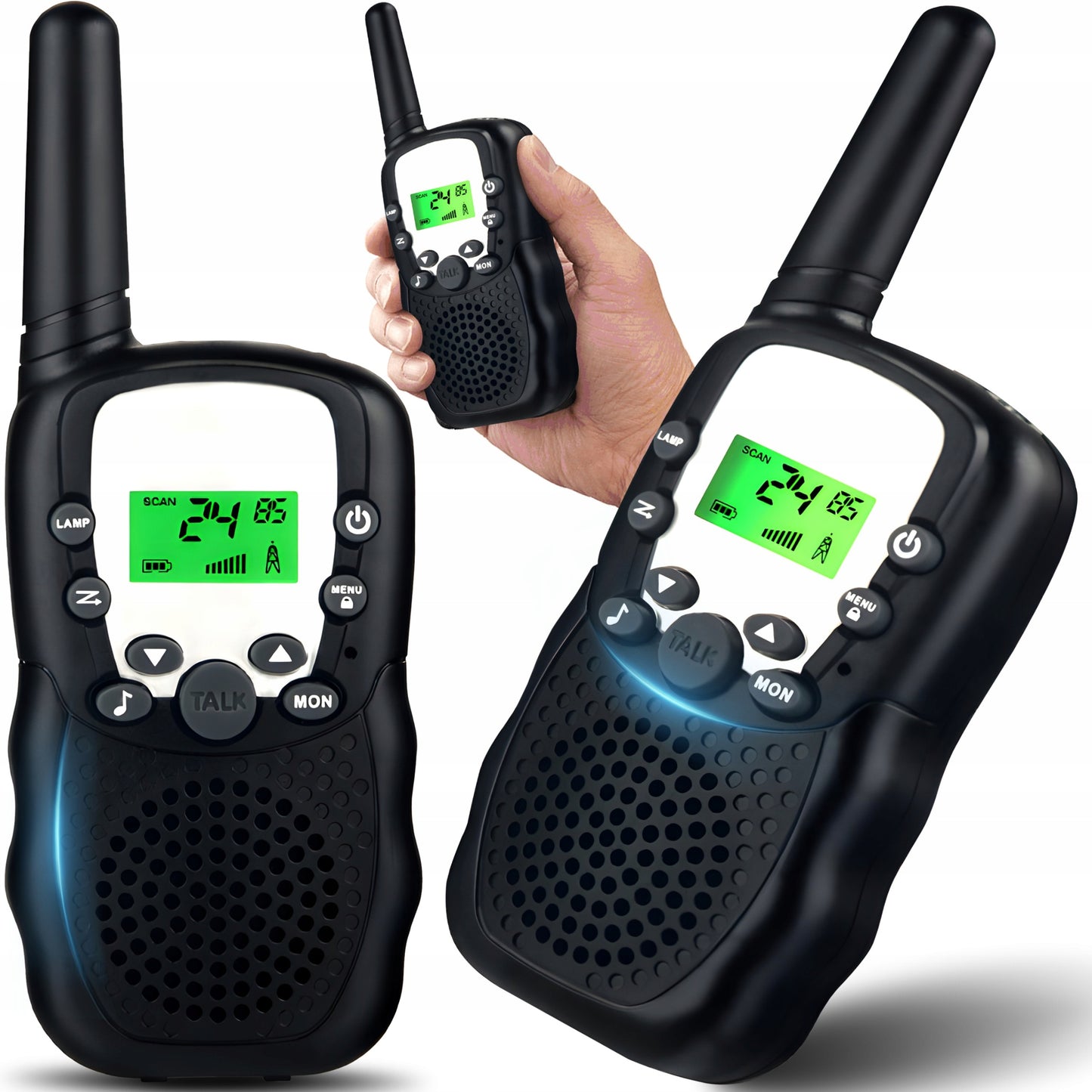 2 x RADijo ryšio (Walkie Talkie) racijos PMR su žibintuvėliu ir ekranu