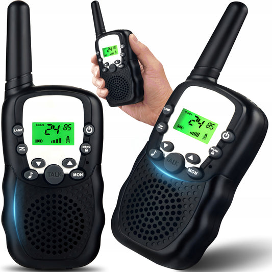 2 x RADijo ryšio (Walkie Talkie) racijos PMR su žibintuvėliu ir ekranu