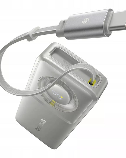 SAUGUS BASEUS 10000mAh 30W USB-C IŠORINĖ BATERIJA + INTEGRUOTAS 70CM USB-C KABELIS
