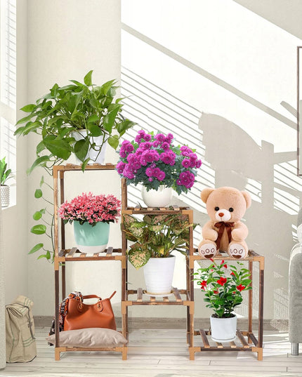 Medinis gėlių stovas, augalų ir vazonų laikiklis, 7 lentynų lentyna