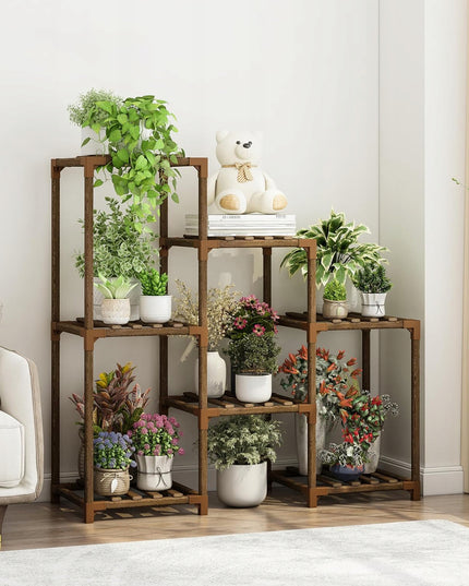 Medinis gėlių stovas, augalų ir vazonų laikiklis, 7 lentynų lentyna