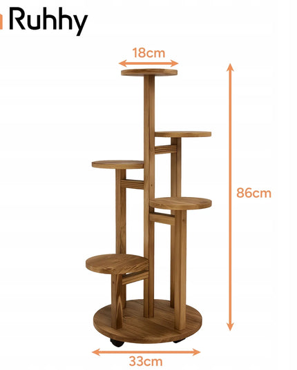 Pastatomas gėlių stovas Ruhhy 86 cm medinis su ratukais, 6 pakopų