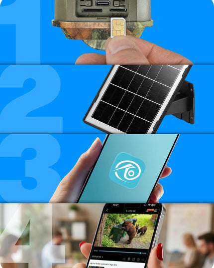 Miško fotospąstai, 4G LTE GSM kamera, 3 MP + saulės kolektorius ir programėlė