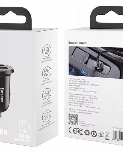 BASEUS spartus galingas automobilinis telefono įkroviklis 2x USB 4.8A 12-24V