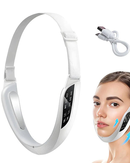 V veido masažuoklis su EMS terapija, skirtas veido ir pasmakrės liftingui, įkraunamas per USB