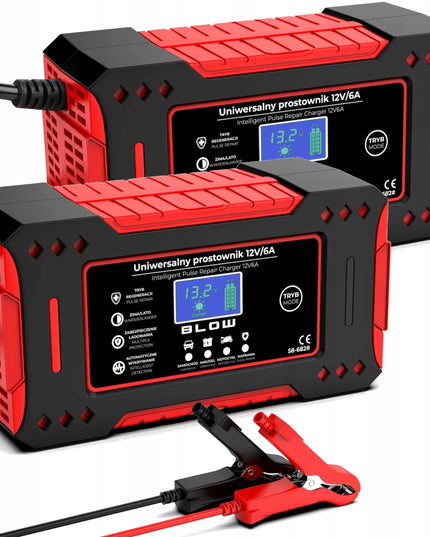 2 vnt. automatiniai išmanieji BLOW LCD 12 V 6 A akumuliatorių įkrovikliai