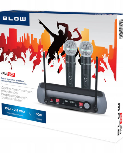 BLOW 33-002 belaidžių mikrofonų rinkinys, 2 mikrofonai su imtuvu, veikimo nuotolis iki 50 m, karaokė