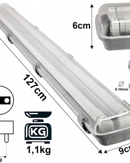2x Hermetinis šviestuvas 120cm + LED vamzdžiai dirbtuvėms, garažui