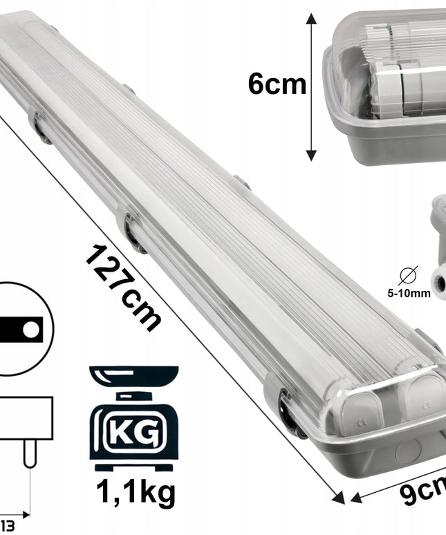 2x Hermetinis šviestuvas 120cm + LED vamzdžiai dirbtuvėms, garažui