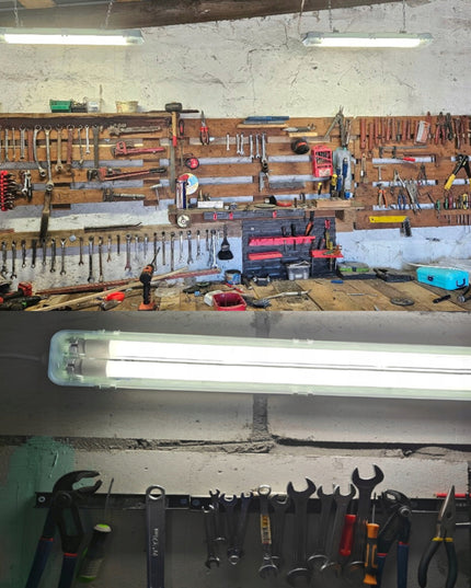2x Hermetinis šviestuvas 120cm + LED vamzdžiai dirbtuvėms, garažui