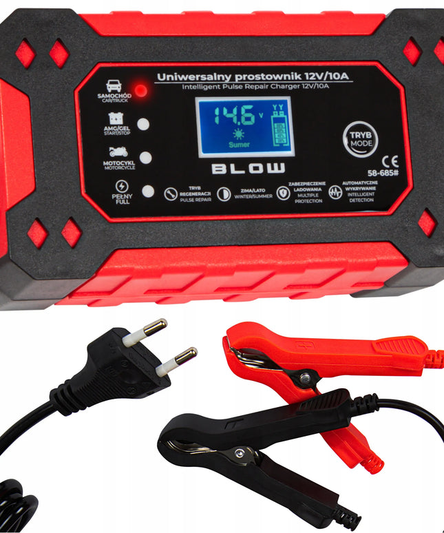 2 vnt. BLOW automatinis akumuliatorių įkroviklis 12 V 10 A su LCD ekranu ir remonto funkcija