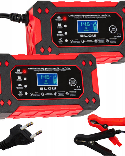 2 vnt. BLOW automatinis akumuliatorių įkroviklis 12 V 10 A su LCD ekranu ir remonto funkcija