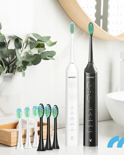 2x Maltec Toothie X2in1 elektrinis dantų šepetėlis, 6 keičiamų galvučių rinkinys su įkrovikliu