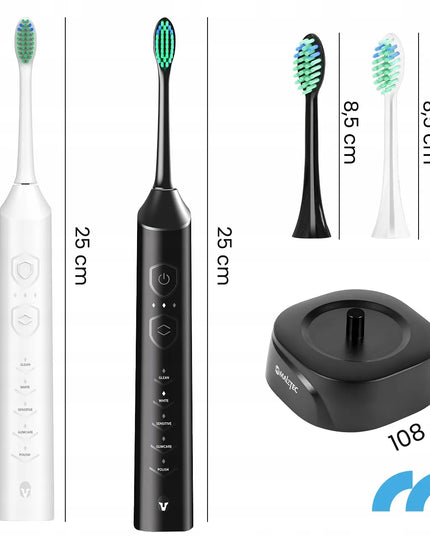 2x Maltec Toothie X2in1 elektrinis dantų šepetėlis, 6 keičiamų galvučių rinkinys su įkrovikliu