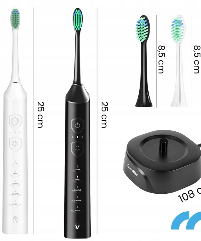 2x Maltec Toothie X2in1 elektrinis dantų šepetėlis, 6 keičiamų galvučių rinkinys su įkrovikliu