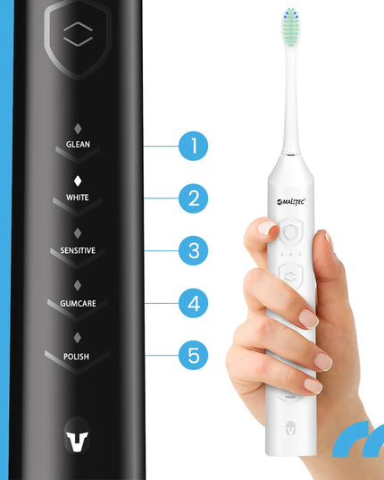 2x Maltec Toothie X2in1 elektrinis dantų šepetėlis, 6 keičiamų galvučių rinkinys su įkrovikliu