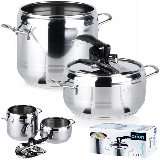 2x Greitpuodis ORION PROFI plieninis slėginis puodas greitam virimui 4+7L