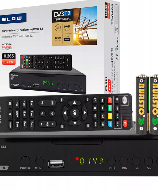 2x Imtuvas Dekoderis DVB-T2 Antžeminės TV H.265 HEVC FHD USB HDMI Pultelis Baterijos