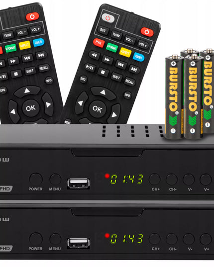 2x Imtuvas Dekoderis DVB-T2 Antžeminės TV H.265 HEVC FHD USB HDMI Pultelis Baterijos