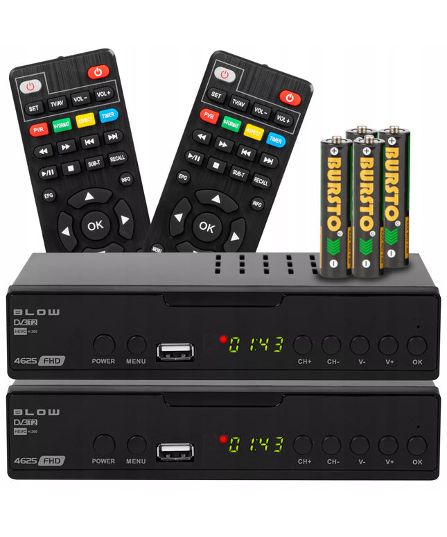 2x Imtuvas Dekoderis DVB-T2 Antžeminės TV H.265 HEVC FHD USB HDMI Pultelis Baterijos