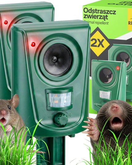 2 vnt. RETOO ultragarsinių gyvūnų atbaidytuvų – nuo pelių, kiaunių, lapių, šernų, stirnų ir paukščių