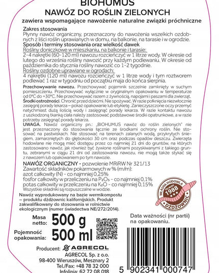 2x Biohumus EKO trąšos žaliems augalams Monstera Juka Fikus Agrecol 1l