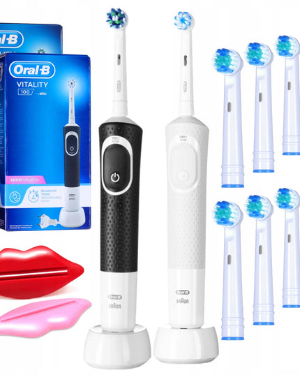 2x Oral-B Vitality 100 elektrinių dantų šepetėlių rinkinys, juodas ir baltas