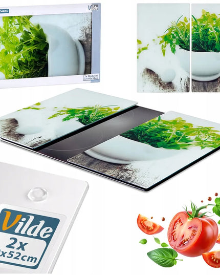 2x stiklinės virtuvinės pjaustymo lentelės, viryklės dangtis 60x52
