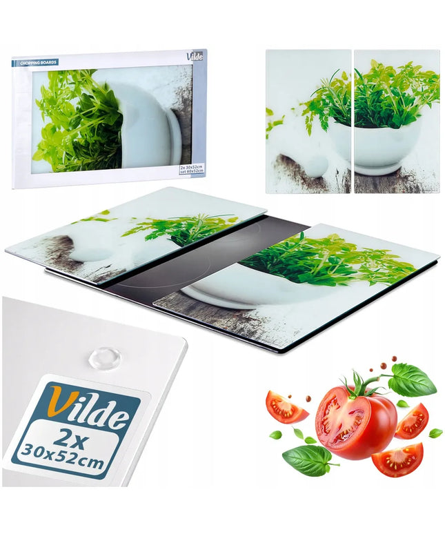 2x stiklinės virtuvinės pjaustymo lentelės, viryklės dangtis 60x52