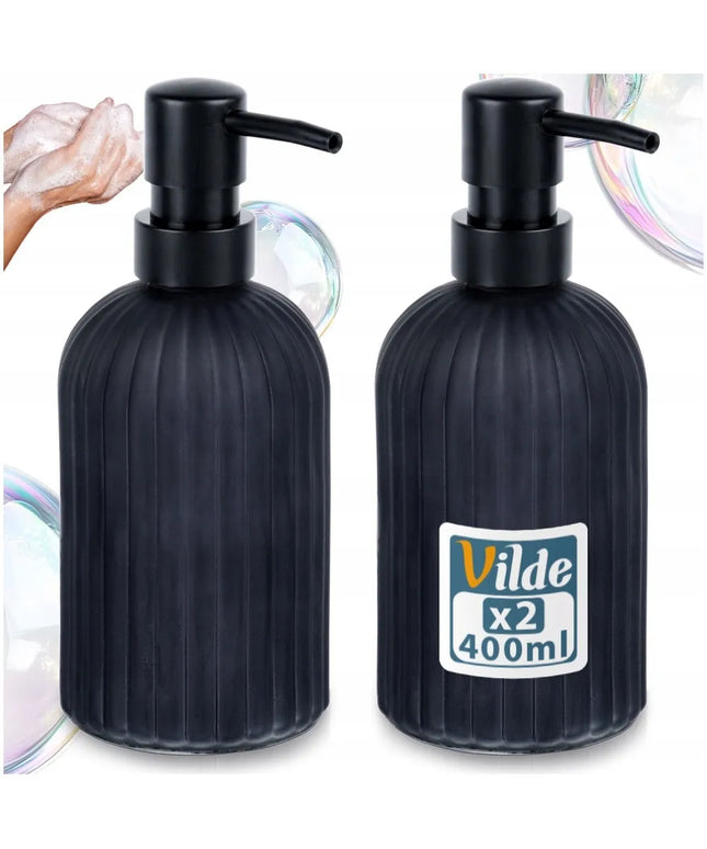 2x Vilde juodi stikliniai muilo dozatoriai, 400 ml