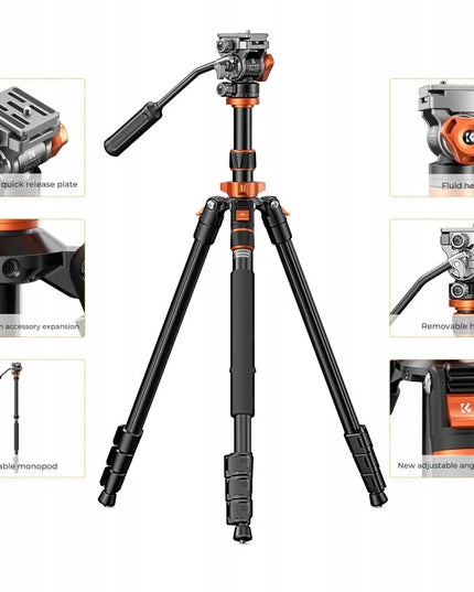 Foto ir vaizdo įrašų trikojis K&F Concept K234A7 su skysčine galvute FH-03