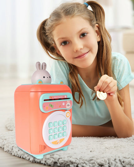 Taupyklė zuikutis, seifas banknotams ir monetoms, bankomat su PIN kodu