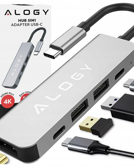 Adapteris-hub USB-C 5in1: 2x USB-A, 2x USB-C, HDMI 4K, PD 100W