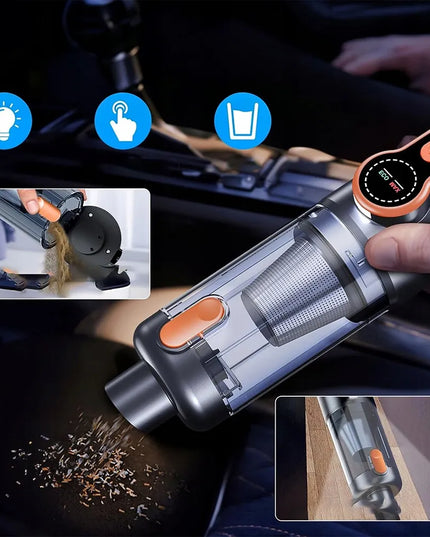 Belaidis rankinis cikloninis automobilinis dulkių siurblys su USB-C įkrovimu, 17 kPa