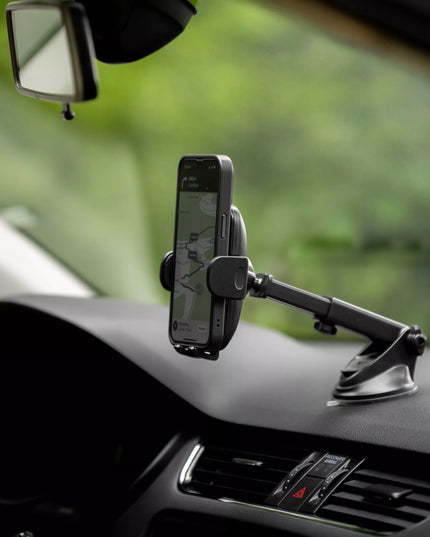 AUTOMOBILINIS TELEFONO LAIKIKLIS SPACECASE GHOST, MONTUOJAMAS ANT PRIETAISŲ SKYDELIO AR STIKLO, REGULIUOJAMAS